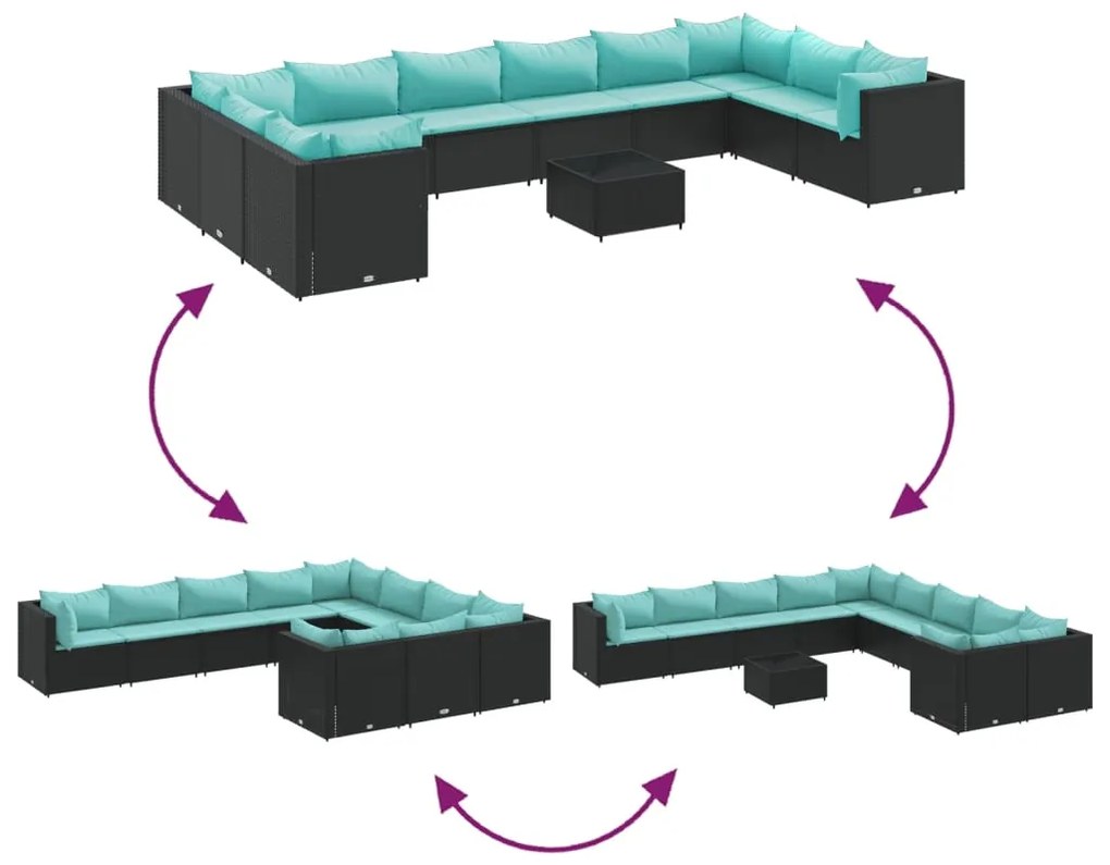 vidaXL Σαλόνι Κήπου Σετ 10 Τεμαχίων Μαύρο Συνθετικό Ρατάν με Μαξιλάρια
