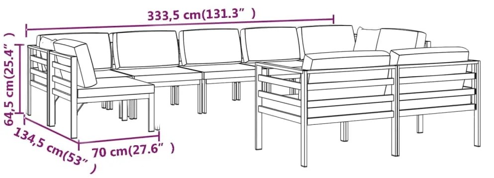 vidaXL Σαλόνι Κήπου 9 Τεμαχίων Ανθρακί Αλουμινίου με Μαξιλάρια