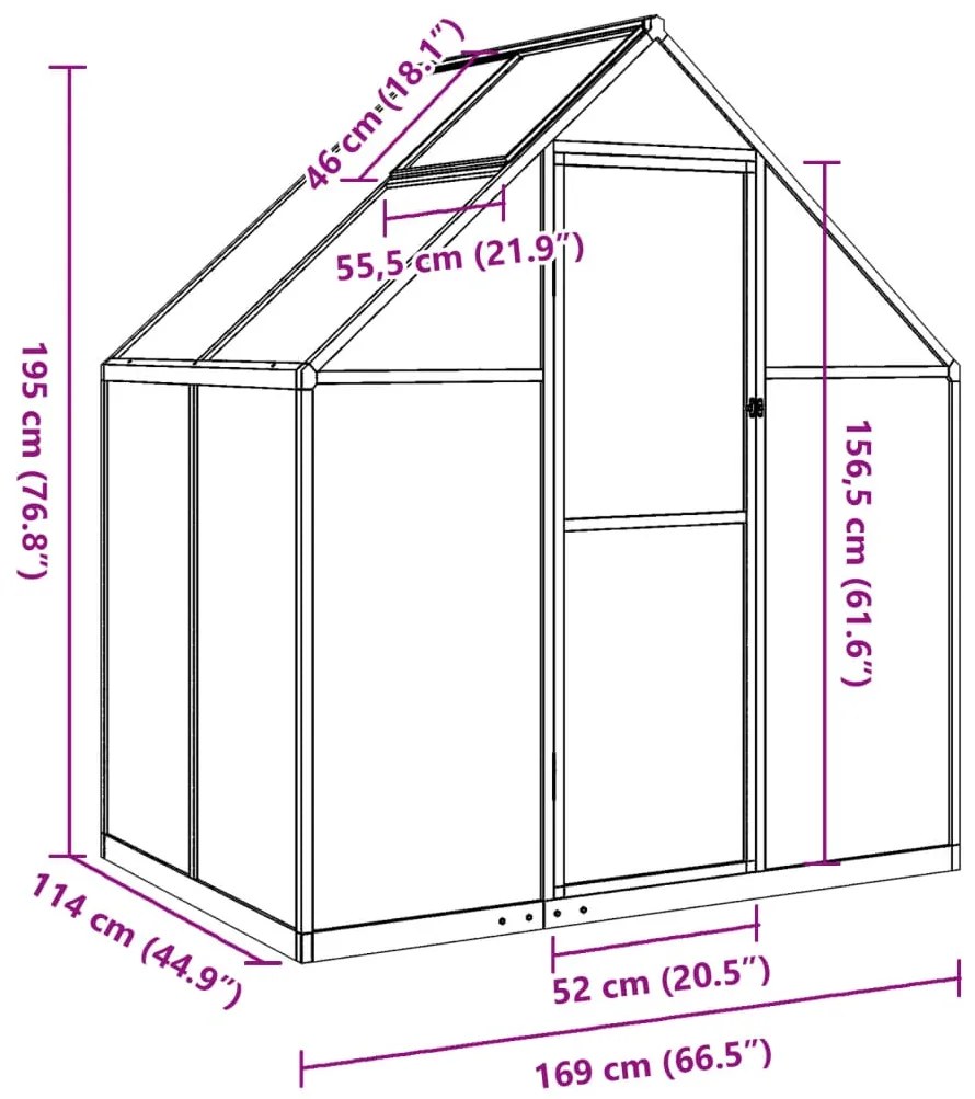 Θερμοκήπιο με Πλαίσιο Βάσης Πράσινο 169x114x195 εκ. Αλουμίνιο - Πράσινο