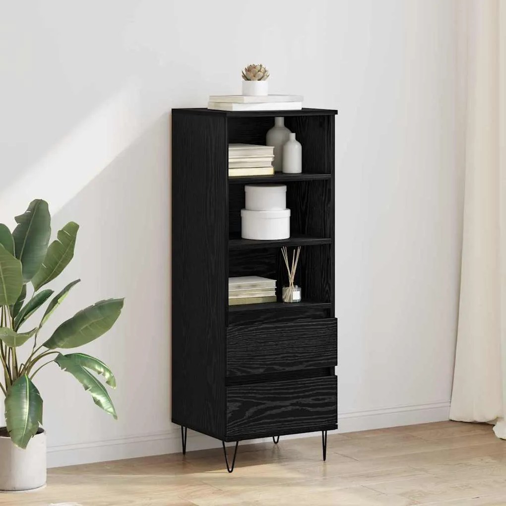 Highboard Μαύρη Οξυά 40 x 36 x 110 εκ. Επεξεργασμένο ξύλο