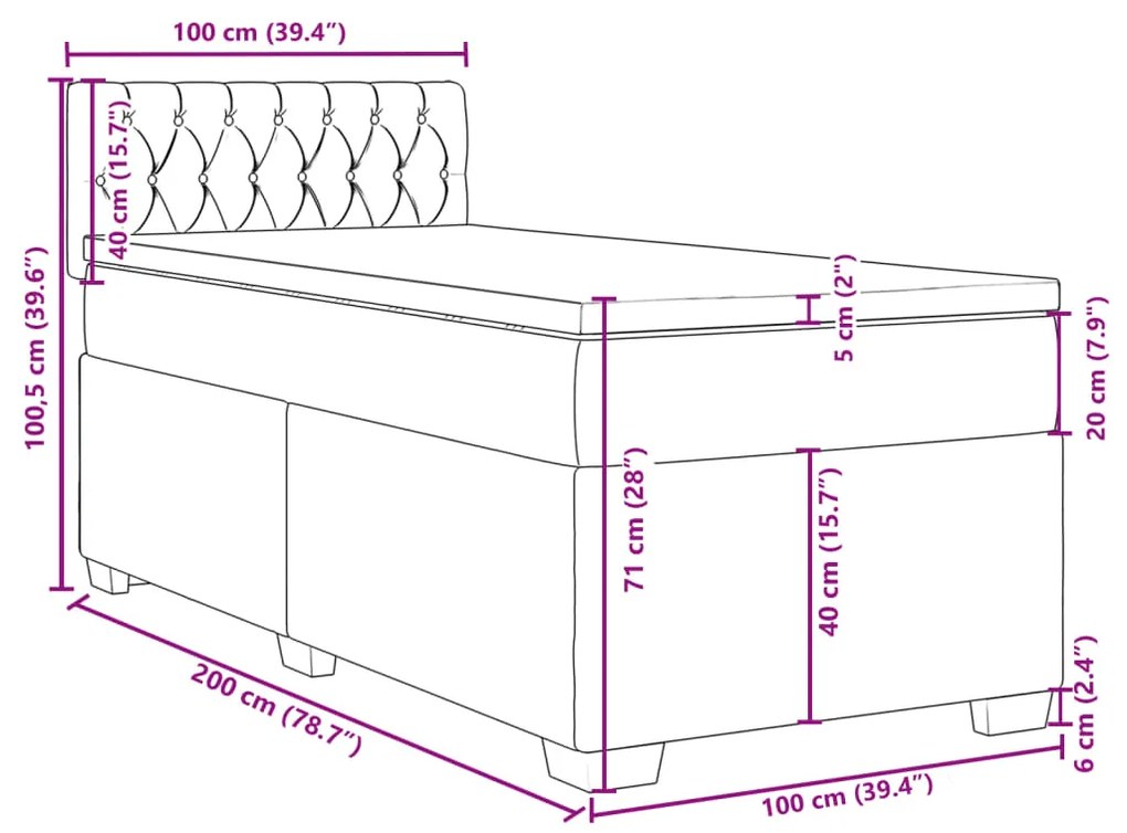 Κρεβάτι Boxspring με Στρώμα Μπλε 100 x 200 εκ. Υφασμάτινο - Μπλε