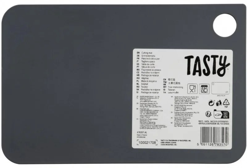 Επιφάνεια κοπής Tasty 678357, 24,5x16 cm, Τρύπα για κρέμασμα, Πλαστικό, Γκρι