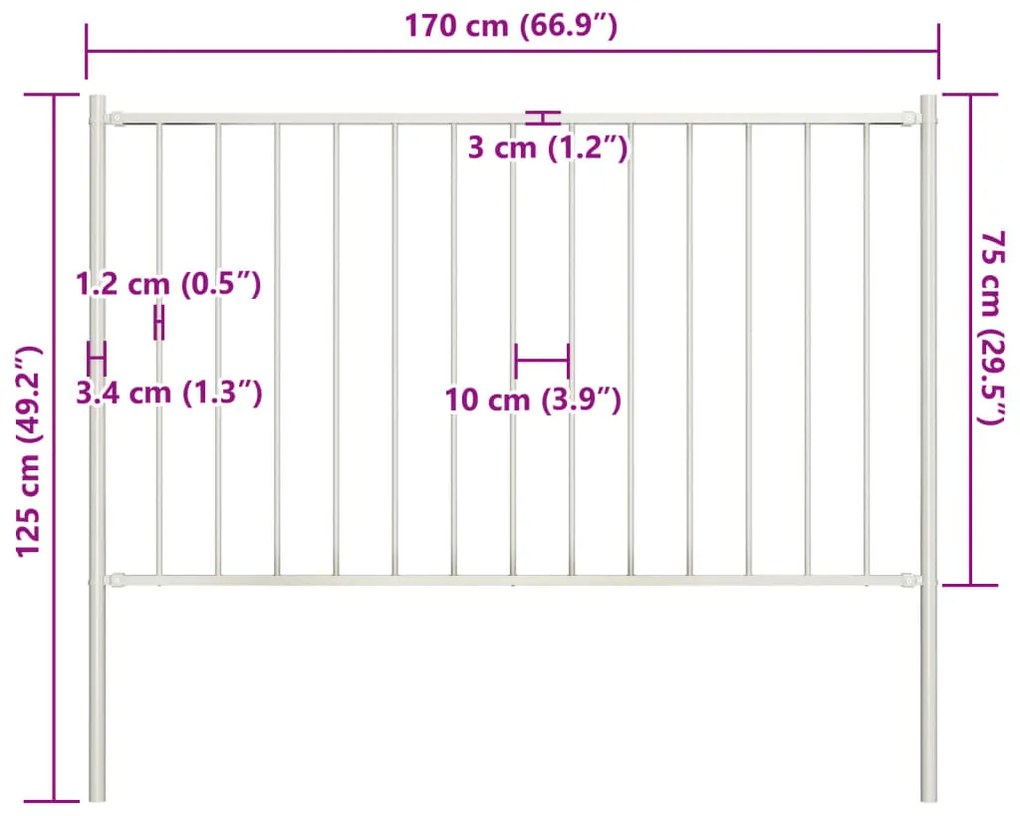 vidaXL Πάνελ Περίφραξης με Στύλους από Ατσάλι με Ηλεκτροστατική Βαφή 1,81x0,75 μ. Λευκό