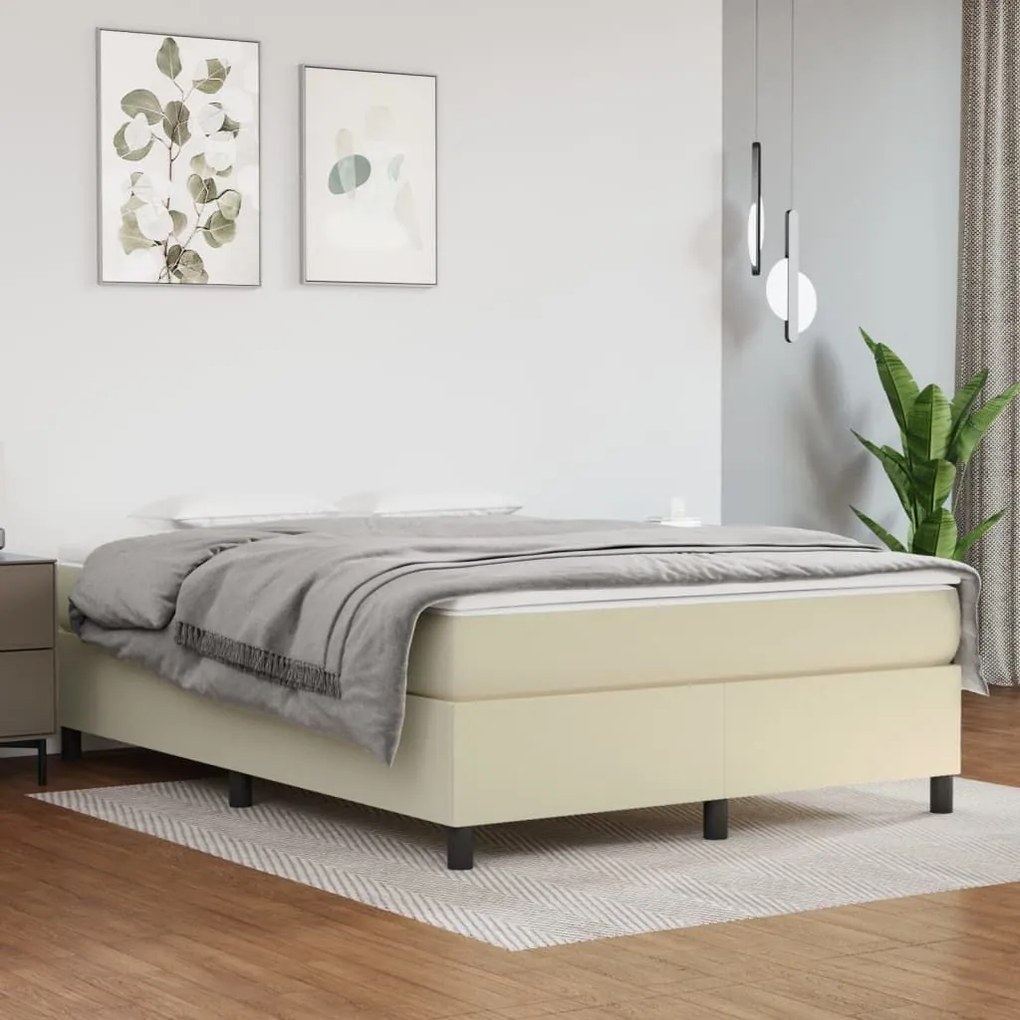 Κρεβάτι Boxspring με Στρώμα Κρεμ 140x190εκ. από Συνθετικό Δέρμα - Κρεμ