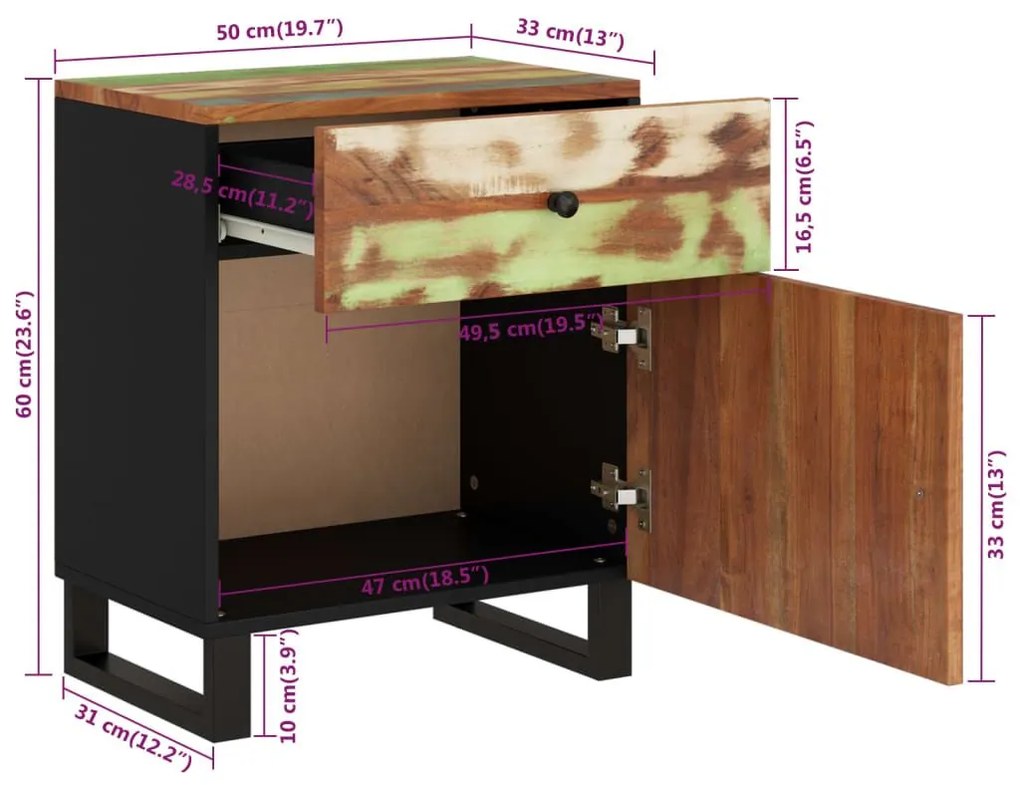 Κομοδίνο 50 x 33 x 60 εκ. Μασίφ Ανακυκλωμένο Ξύλο &amp; Επεξ. Ξύλο - Πολύχρωμο