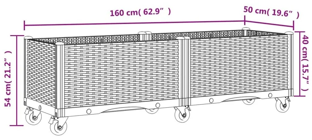 Ζαρντινιέρα Κήπου με Ροδάκια Λευκό 160x50x54 εκ. Πολυπροπυλένιο - Λευκό