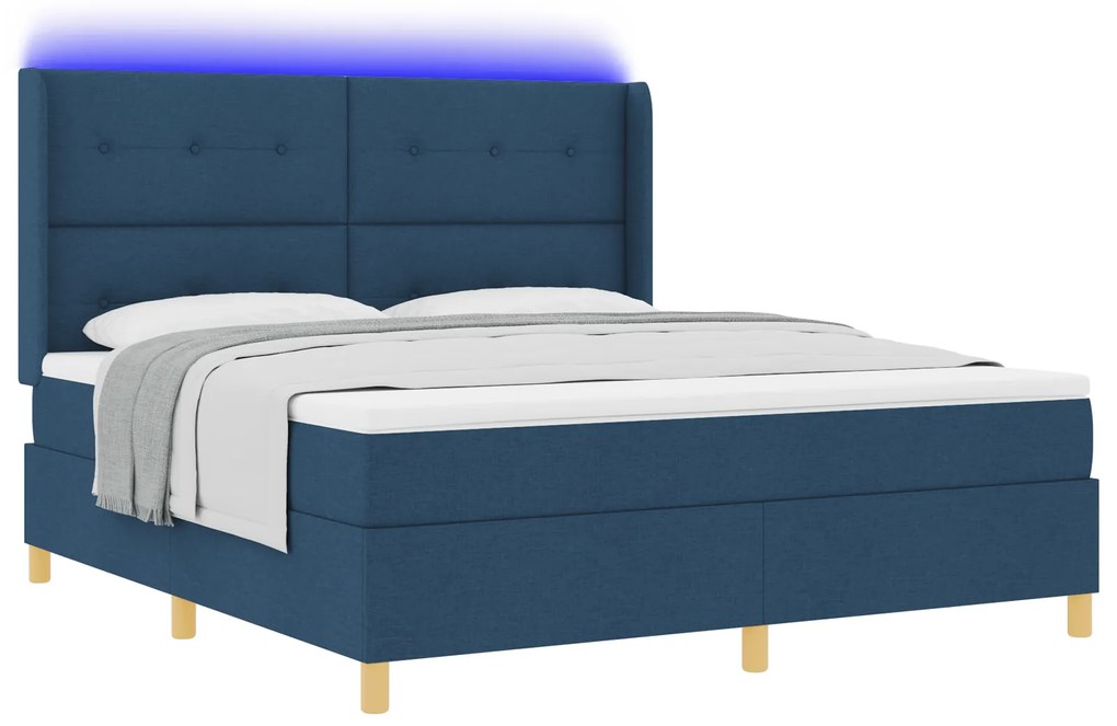 vidaXL Κρεβάτι Box Spring με Στρώμα & LED Μπλε 180x200 εκ. Υφασμάτινο