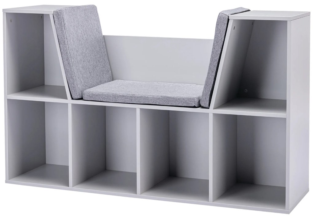 HOMCOM 2-σε-1 Παιδικό Ράφι Ράφι + Κάθισμα με Μαξιλάρι 103 cm × 30 cm × 62 cm Λευκό + Γκρι