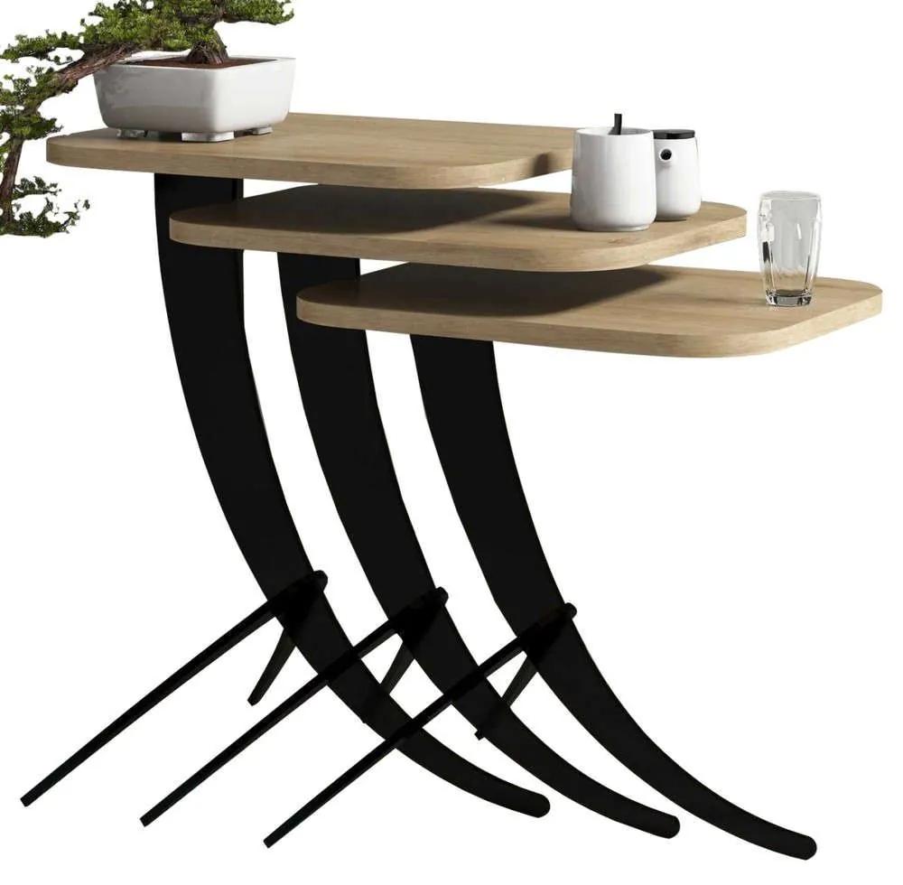 Τραπέζι Ζιγκόν HM9508.01 (Σετ 3Τμχ) Με Μαύρα Μεταλλικά Πόδια 35x45x60cm Natural-Oak
