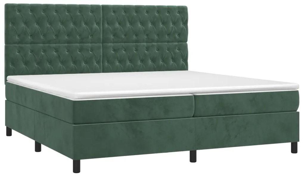 vidaXL Κρεβάτι Boxspring με Στρώμα Σκούρο Πράσινο 200x200εκ. Βελούδινο