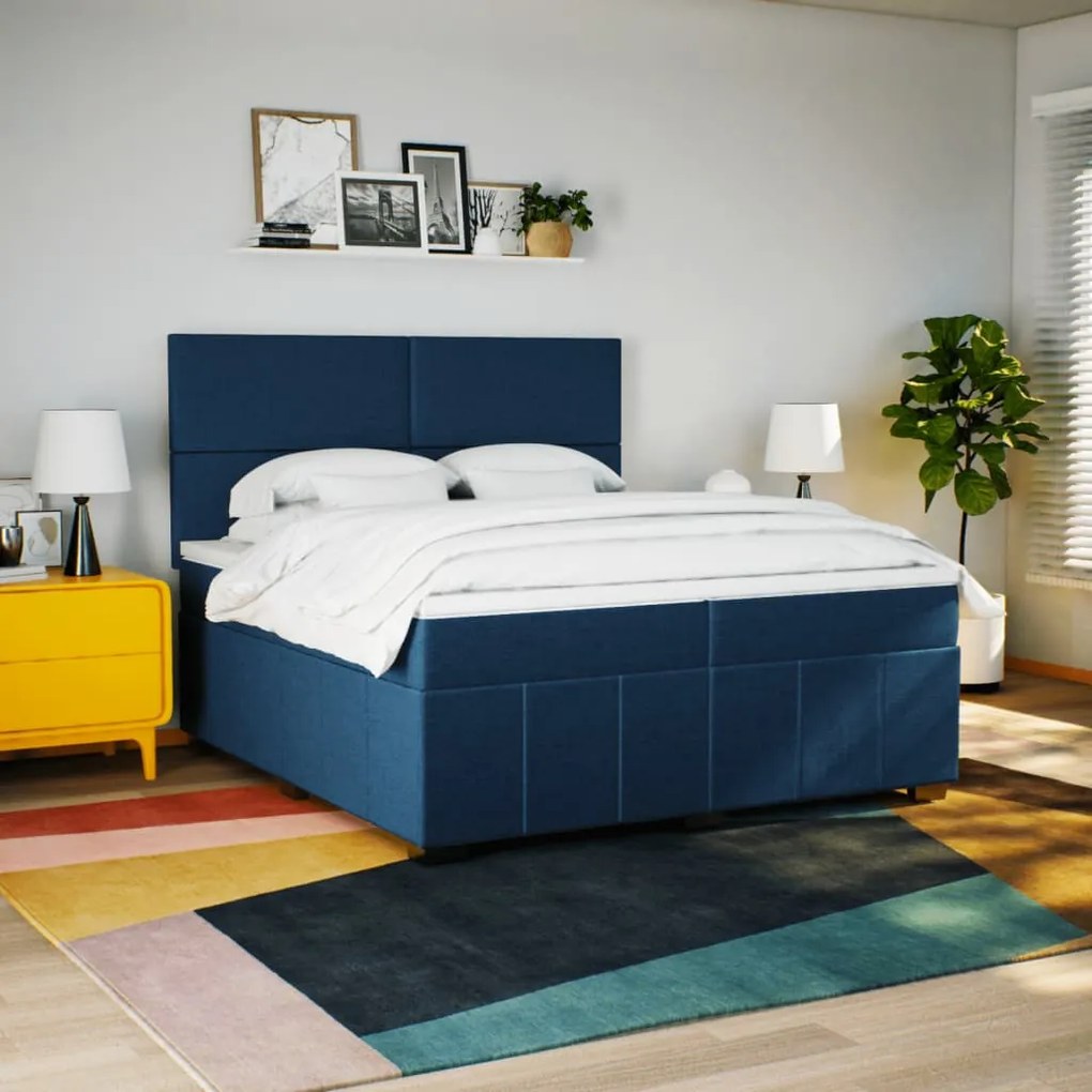 vidaXL Κρεβάτι Boxspring με Στρώμα Μπλε 200x200 εκ. Υφασμάτινο