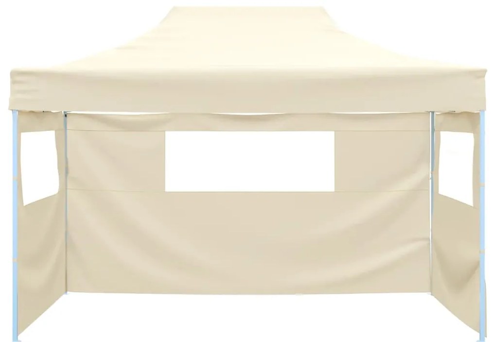 vidaXL Κιόσκι Πτυσσόμενο με 3 Πλευρικά Τοιχώματα Κρεμ 3x4 μ. Ατσάλινο