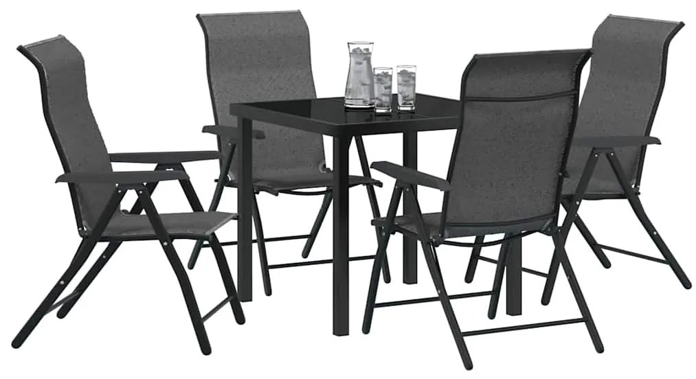 vidaXL Σέτ φαγητού για κήπο Ρυθμιζόμενο ύψος 5 pcs Γκρι Πολυ ράταν