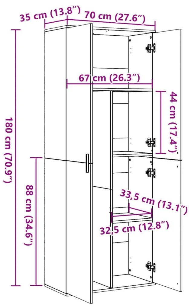 Ντουλάπα Καπνιστή Δρυς 70x35x180 εκ. από Επεξεργασμένο Ξύλο - Καφέ