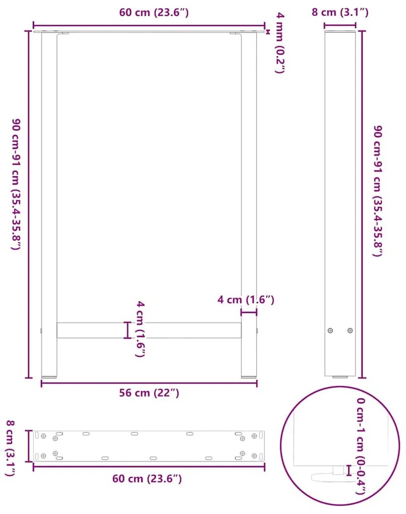 ΠΟΔΙΑ ΤΡΑΠΕΖΙΟΥ ΜΠΑΡ ΑΝΘΡΑΚΙ 2 ΤΕΜ. 60X(90-91) ΕΚ. ΑΤΣΑΛΙ 4013334