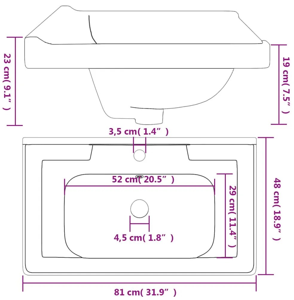 Νιπτήρας Μπάνιου Ορθογώνιος Λευκός 81 x 48 x 23 εκ. Κεραμικός - Λευκό