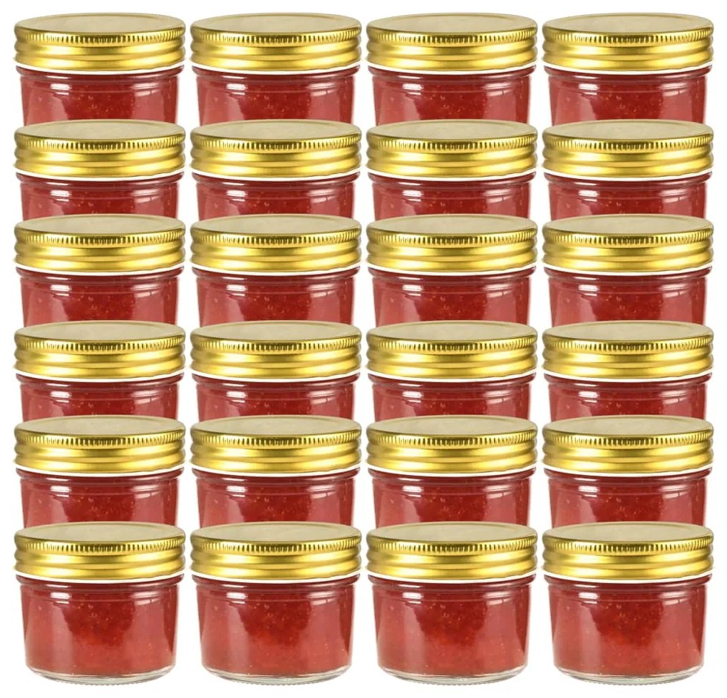 vidaXL Βάζα Μαρμελάδας 24 τεμ. 110 ml Γυάλινα με Χρυσά Καπάκια