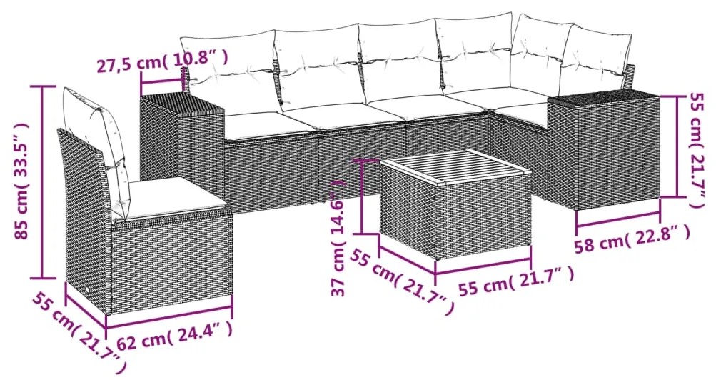 vidaXL Καναπές Σετ 7 Τεμαχίων Μαύρο Συνθετικό Ρατάν με Μαξιλάρια