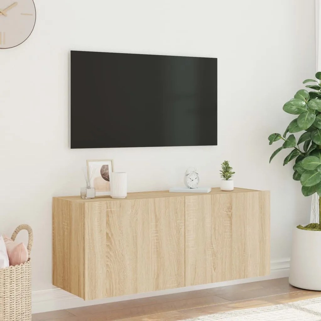 vidaXL Έπιπλο Τοίχου Τηλεόρασης με LED Sonoma Δρυς 100x35x41 εκ.