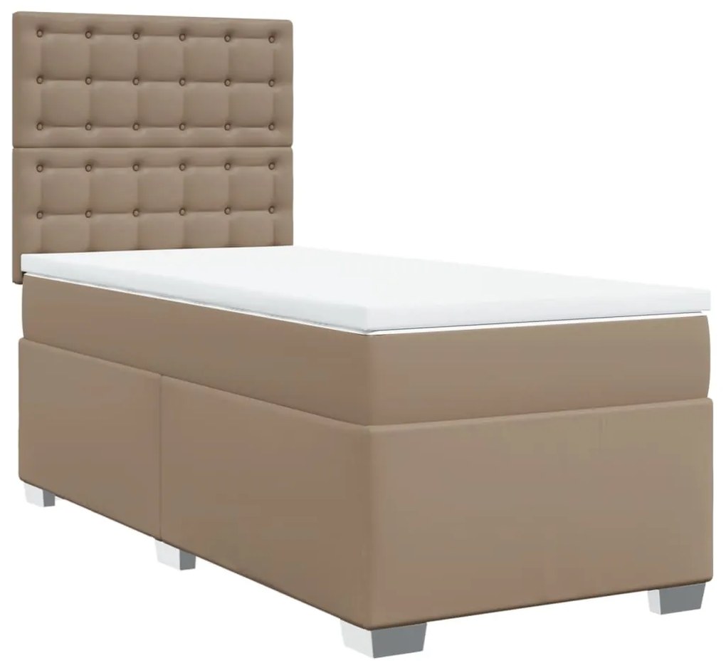 Κρεβάτι Boxspring με Στρώμα Καπουτσίνο 100x200εκ.από Συνθ.Δέρμα - Καφέ