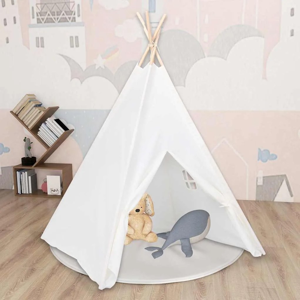 vidaXL Σκηνή Teepee Παιδική Λευκή 120x120x150 εκ. Peach Skin με Σάκο