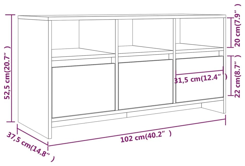 Έπιπλο Τηλεόρασης Καπνιστή Δρυς 102x37,5x52,5 εκ. Επεξεργ. Ξύλο - Καφέ