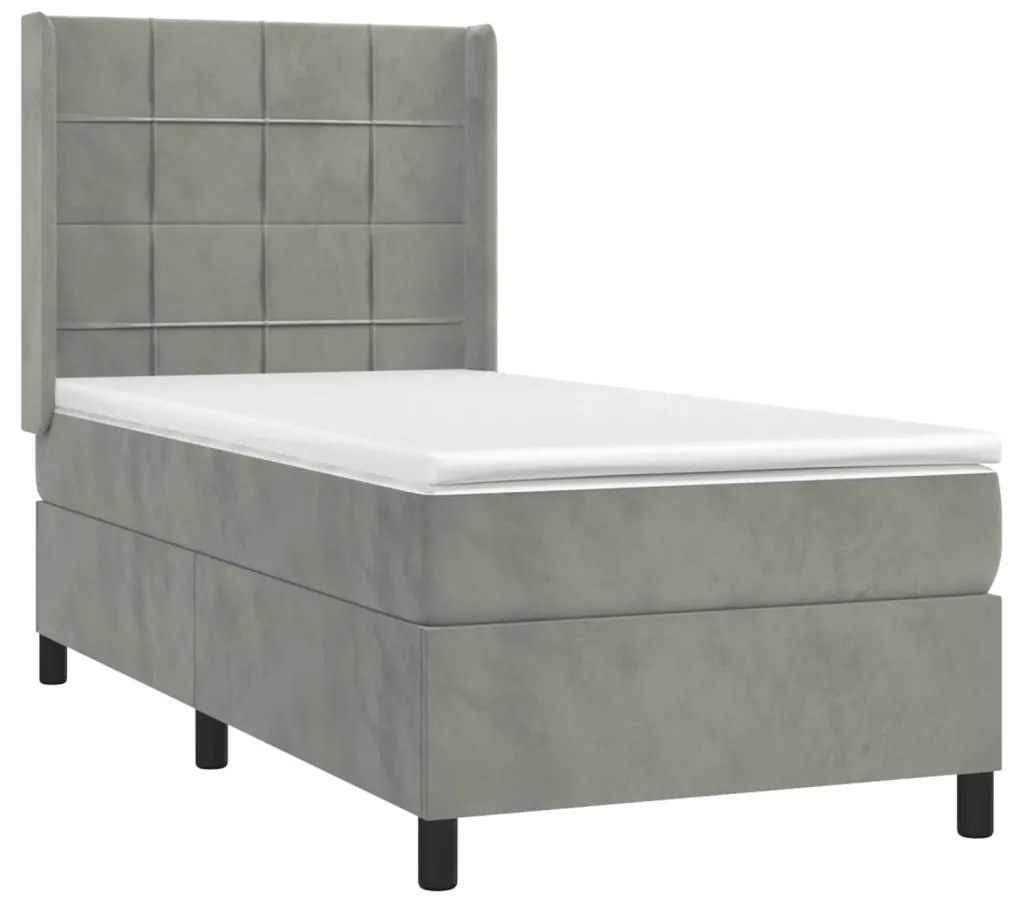 Κρεβάτι Boxspring με Στρώμα Ανοιχτό Γκρι 80x200 εκ. Βελούδινο - Γκρι