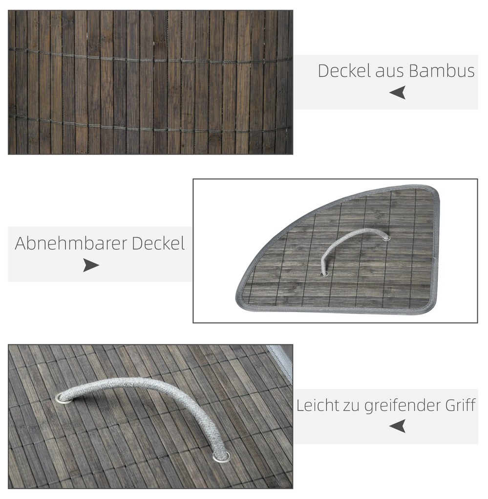 HOMCOM 55 L Καλάθι απλύτων με καπάκι, λαβή, διαλογέας απλύτων με αφαιρούμενη τσάντα πλυντηρίου για μπάνιο, μπαμπού, γκρι