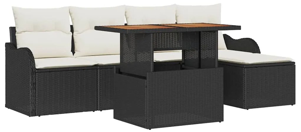vidaXL Σετ Καναπέ Κήπου με μαξιλάρι 6 pcs Μαύρο και κρεμ