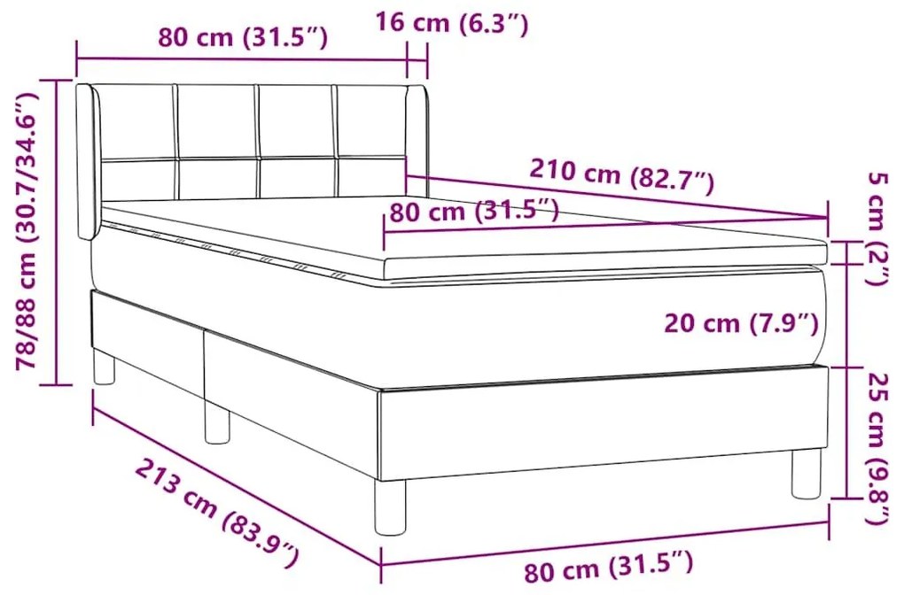 Box Spring Κρεβάτι με στρώμα Σκούρο πράσινο 80x210 cm Velvet - Πράσινο