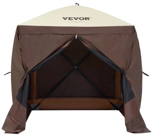 VEVOR Pop Up Gazebo Tent Pop-Up Screen Tent 4 Sided Canopy Sun Shelter Brown