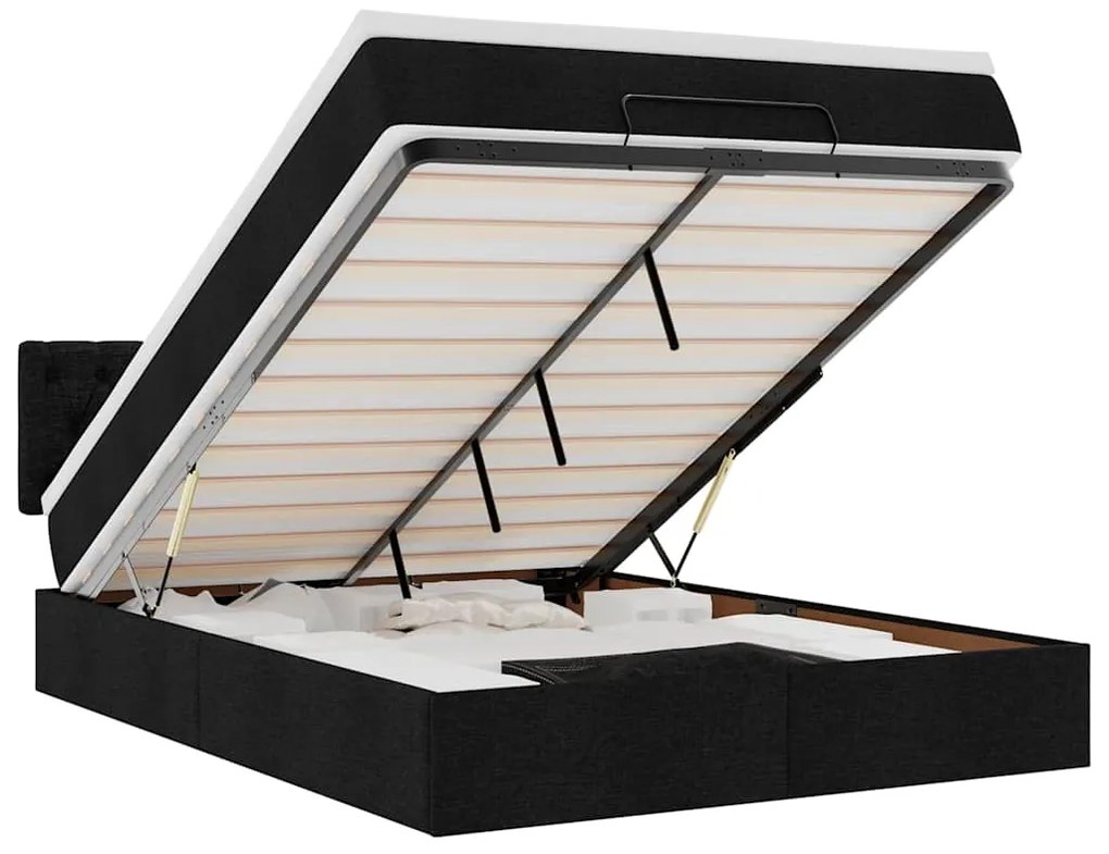 vidaXL Οθωμανικό κρεβάτι με στρώμα & LEDs Μαύρο 140x200 cm Ύφασμα