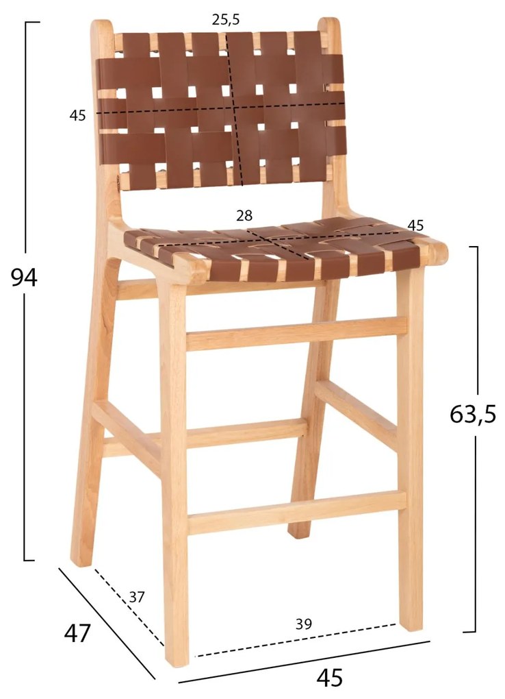 ΣΚΑΜΠΟ ΜΕΣΑΙΟΥ ΥΨΟΥΣ FELIPE TOON ΞΥΛΟ  ΦΥΣΙΚΟ ΚΑΦΕ PU 45x47x94Yεκ.