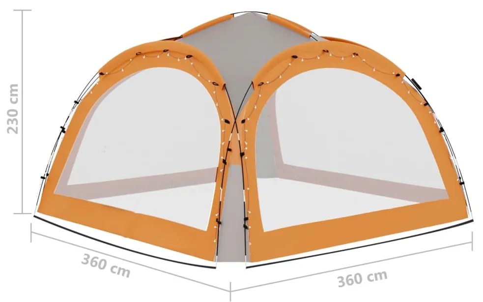 Τέντα Εκδηλώσεων με LED 4 Τοιχώματα Γκρι/Πορτοκαλί 3,6x3,6x2,3μ - Γκρι
