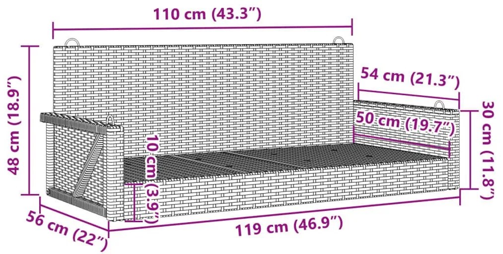 Παγκάκι Κούνια Μαύρο 119x56x48 εκ. από Συνθετικό Ρατάν - Μαύρο