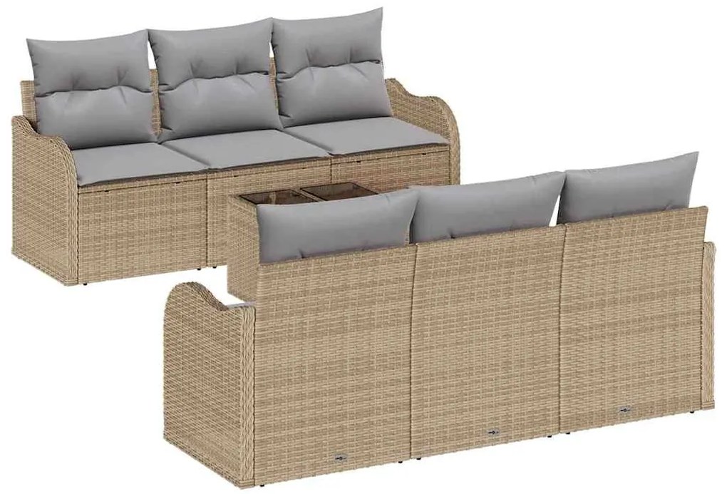vidaXL Σετ Καναπέ Κήπου με μαξιλάρι με αποθήκευση 7 pcs Μπεζ και Γκρι