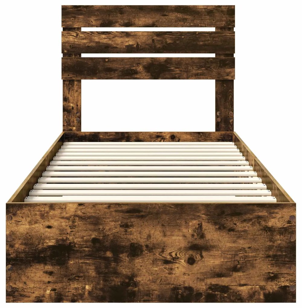 vidaXL Σκελετός Κρεβατιού Καπνιστό Δρύινο και Ασημί 75 x 190 cm