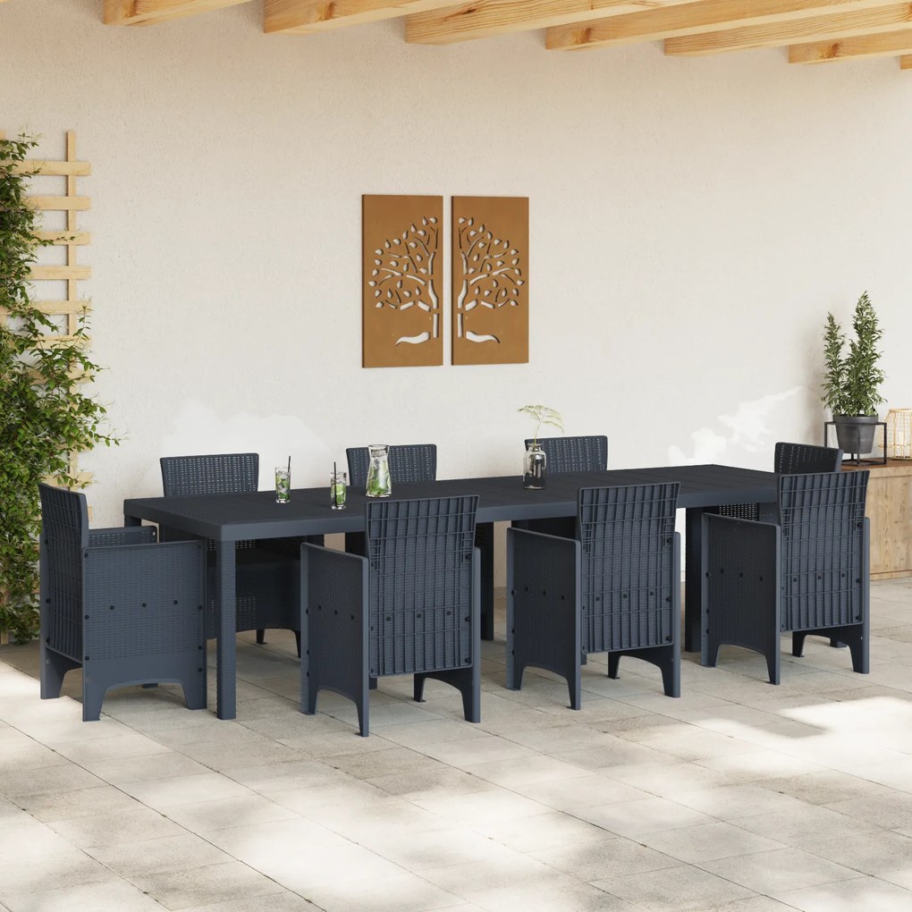 vidaXL Τραπέζι Κήπου Ανθρακί 300x100x73 εκ. Poly Rattan