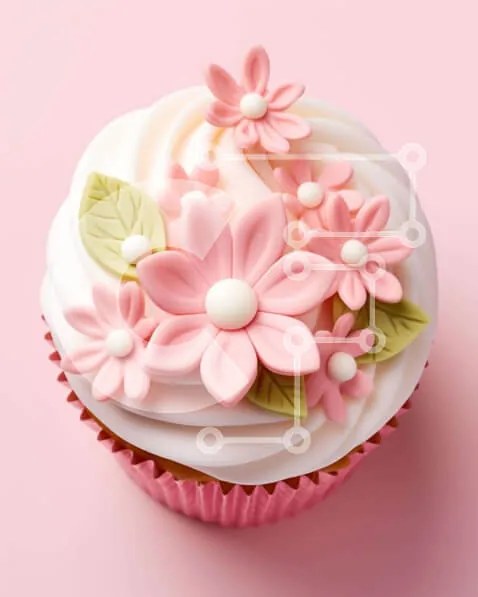 Intra Συλλεκτικό Ξύλινο Παζλ Plywood  4mm - Λεπτό cupcake με ροζ λουλούδια και πράσινα φύλλα Σε Ξύλινο Κουτί - Διαστάσεις: 10x10 cm – 25 κομμάτια