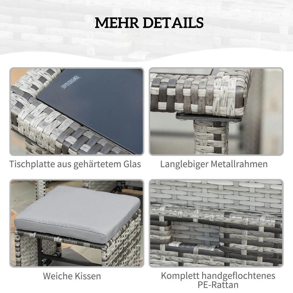 Outsunny Πολυρατάν Πολυθρόνα για 4 άτομα Σετ Τραπεζαρίας Σετ Κήπου με Μαξιλάρια, Γκρι