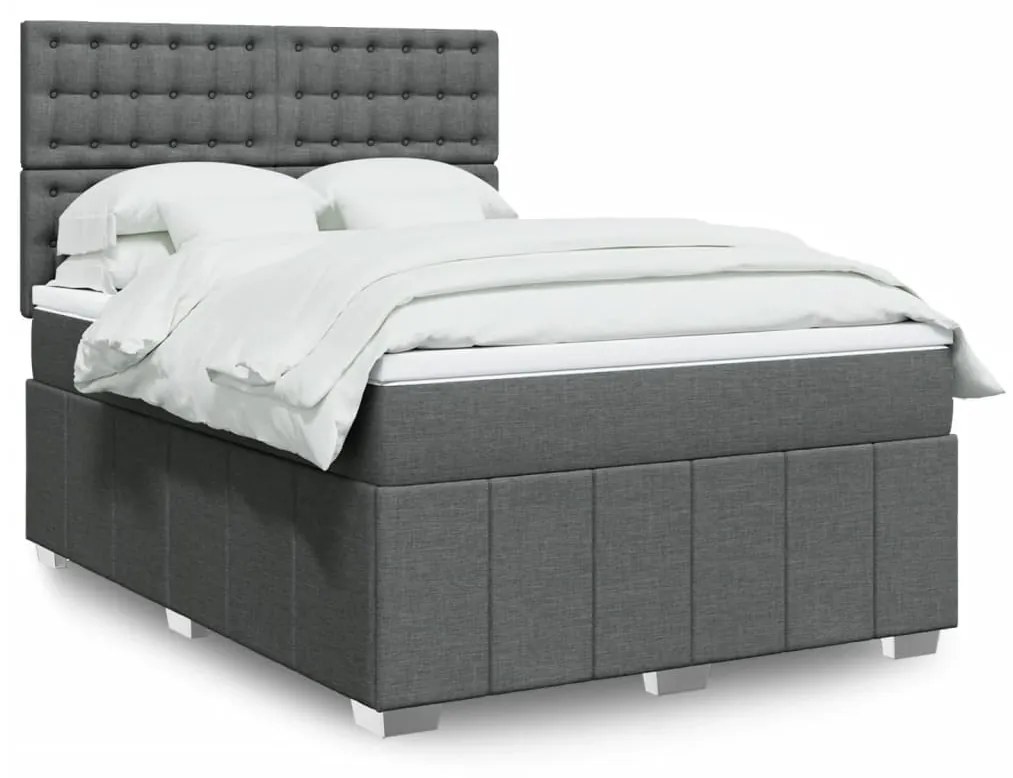 Κρεβάτι Boxspring με Στρώμα Σκούρο Γκρι 140x190 εκ. Υφασμάτινο