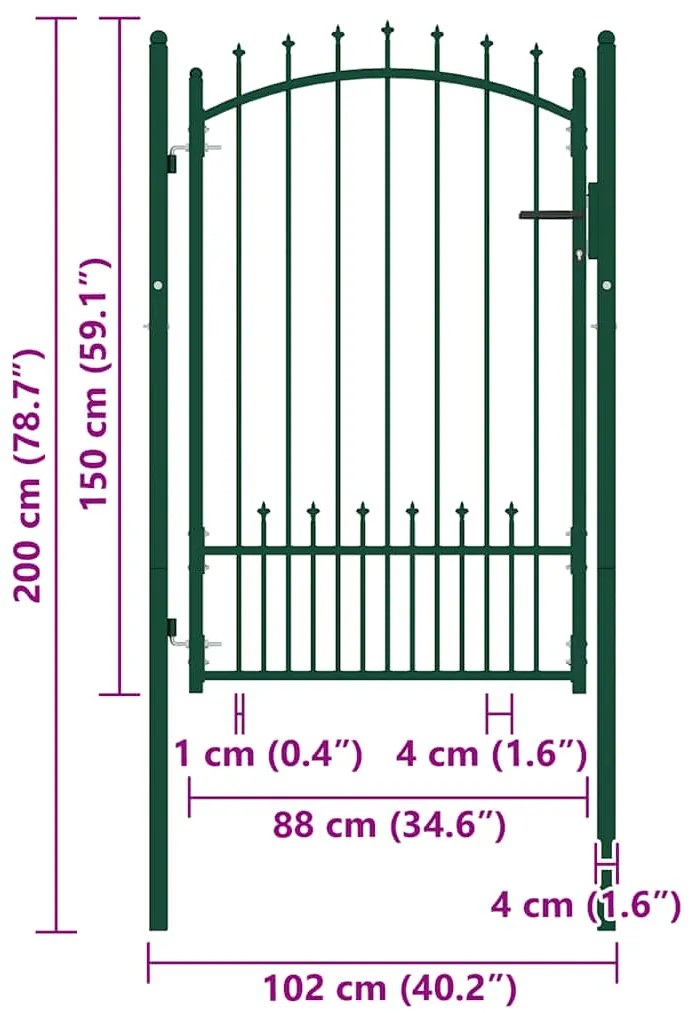 vidaXL Πόρτα Περίφραξης με Ακίδες Πράσινη 100 x 150 εκ. Ατσάλινη