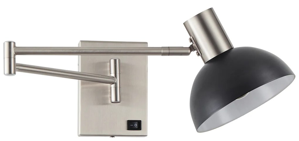 SE21-NM-52-MS3 ADEPT WALL LAMP Nickel Matt Wall lamp with Switcher and Black Metal Shade+