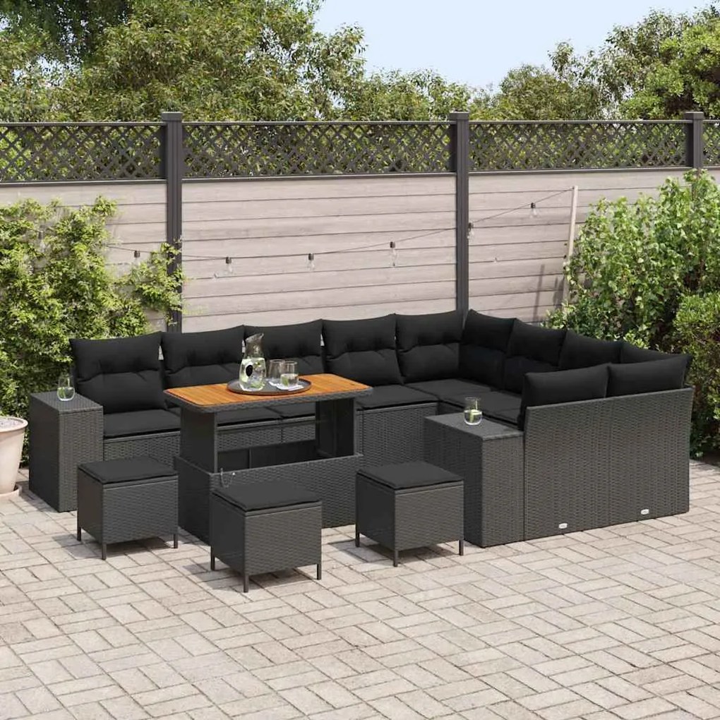 vidaXL Σετ Καναπέ Κήπου Ρυθμιζόμενο ύψος 13 pcs Μαύρο συνθετικό ρατάν
