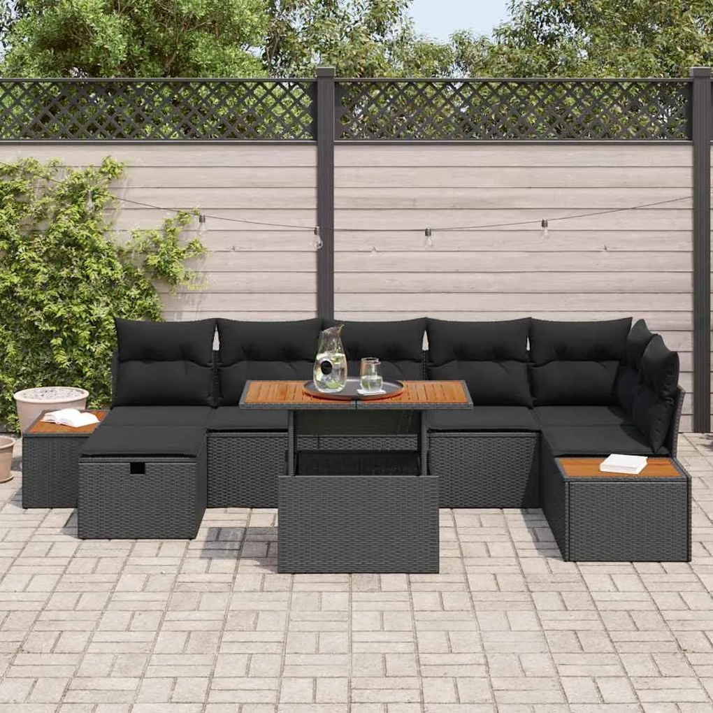 vidaXL Σετ Καναπέ Κήπου με μαξιλάρι 8 pcs Μαύρο Πολυ ράταν