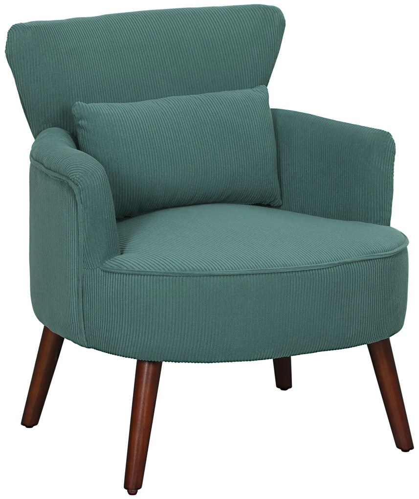 HOMCOM Μοντέρνα Πολυθρόνα, Ενισχυμένη Πολυθρόνα με Μαξιλάρι Οσφυϊκής Μοίρας, Πόδια από Καουτσούκ, Σκούρο Πράσινο