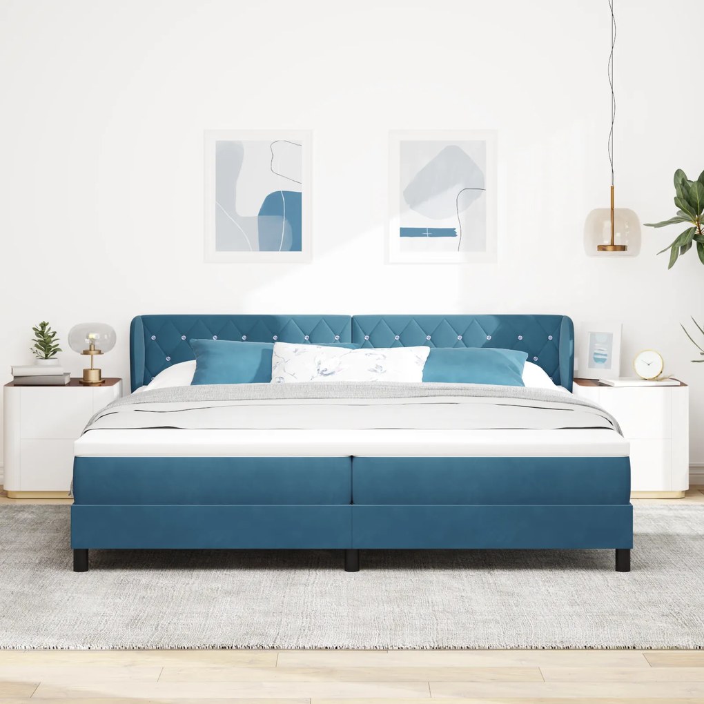 vidaXL Κρεβάτι Box Spring με Στρώμα Σκούρο Μπλε 200x200 εκ. από Βελούδο