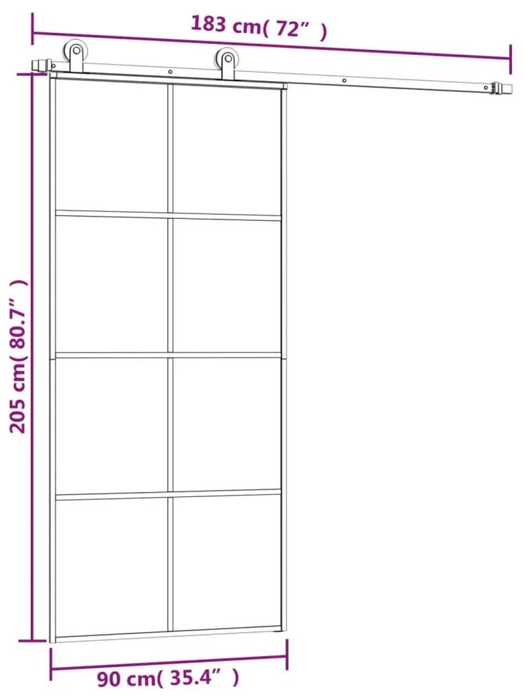 Συρόμενη Πόρτα με Μηχανισμό 90x205 εκ. Γυαλί ESG &amp; Αλουμίνιο - Μαύρο