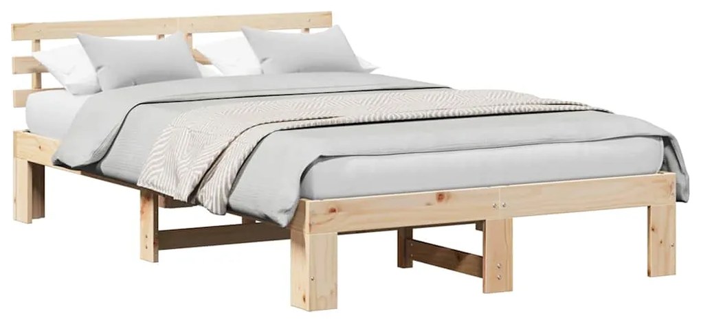 vidaXL Σκελετός Κρεβατιού Κρεμ 140 x 190 cm Μασίφ ξύλο πεύκου