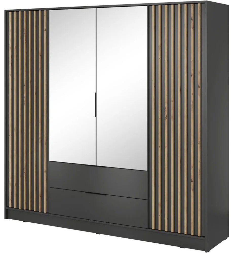 Nτουλάπα Τετράφυλλη Nelly 24_4Dm_grf Με Καθρέπτη 206x51x200cm Graphite Τετράφυλλη